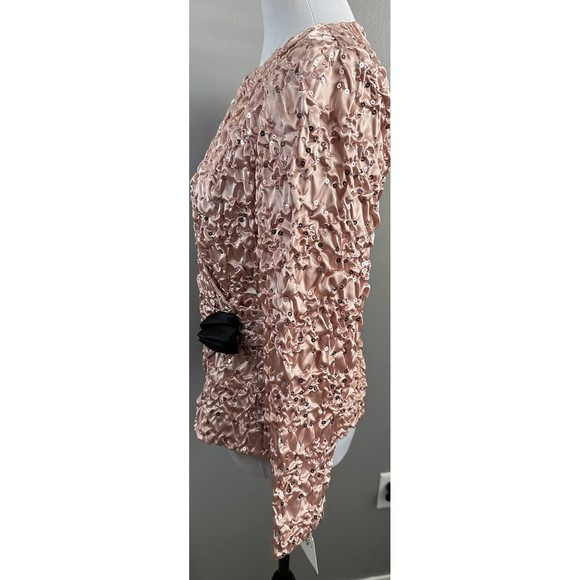 NEW NWT Womens CACHE Pink Sequin Faux Wrap Dressy Top Rose Accent Blouse Sz M - Picture 3 of 8